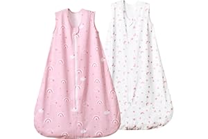david's kids 100% Organic Cotton Baby Sleep Sack 0-6 Months, Soft Baby Wearable Blankets with 2-Way Zipper, 2 Pack Comfy Sleeping Bags for Infant Newborn Boys Girls, Small Size, Rainbow & Space
