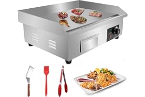 PANGHUHU88 110V 3000W 22" Commercial Electric Countertop Griddle Stainless Steel BBQ Flat Top Grill Hot Plate, Adjustable Thermostatic Control 122°F-572°F, Stainless Steel Restaurant Grill for Kitchen
