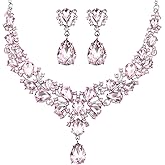 Hicarer Bridal Teardrop Cluster Crystal Jewelry Set for Women Necklace Earrings Wedding