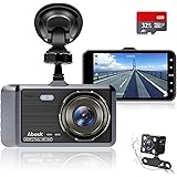 Dash Cam, Abask Doppia Telecamera per Auto, 4 Pollici FHD 1080P Visione Notturna, Obiettivo Grandangolare di 170°, WDR, G-Sensor, Registrazione in Loop, Rilevatore di Movimento, Monitor di Parcheggio