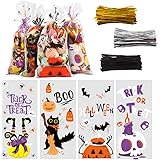 KIMOBER 160PCS Halloween Candy Treat Bags,Cellophane Goodies Bags with Twist Ties for Halloween Party Favor Supplies