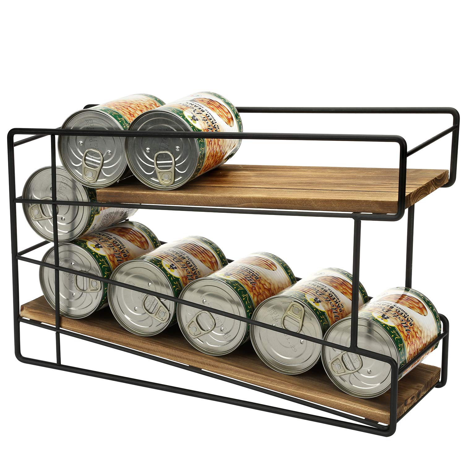 Load From Front Can Storage Rack MyGift 2 Tier Rustic Solid Burnt Wood Front Loading Can Dispenser Rack ...