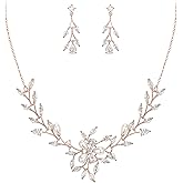 EVER FAITH Wedding Cubic Zirconia Jewelry Set for Women, Marquise White Simulated Pearl Floral Vine Necklace Earrings Sets