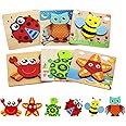 Montessori Toys for 1 2 3 Year Old Boys Girls Wooden Toddler Puzzles Kids Infant Baby Educational Learning Toys for Toddlers 1-3 Gifts 6 Animal Shape Jigsaw Eco Friendly Travel STEM Building Toy Games