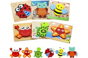 BIGSHU Montessori Toys for 1 2 3 Year Old Boys Girls Wooden Toddler Puzzles Kids Infant Baby Educational Learning Toys for Toddlers 1-3 Gifts 6 Animal Shape Jigsaw Eco Friendly Travel STEM Building Toy Games