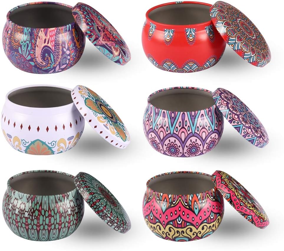 Suang Candle Making kit, Small Empty Metal Jar Tins Container, Retro European Style Candy Case for DIY Candle Starters-6PCS(color)