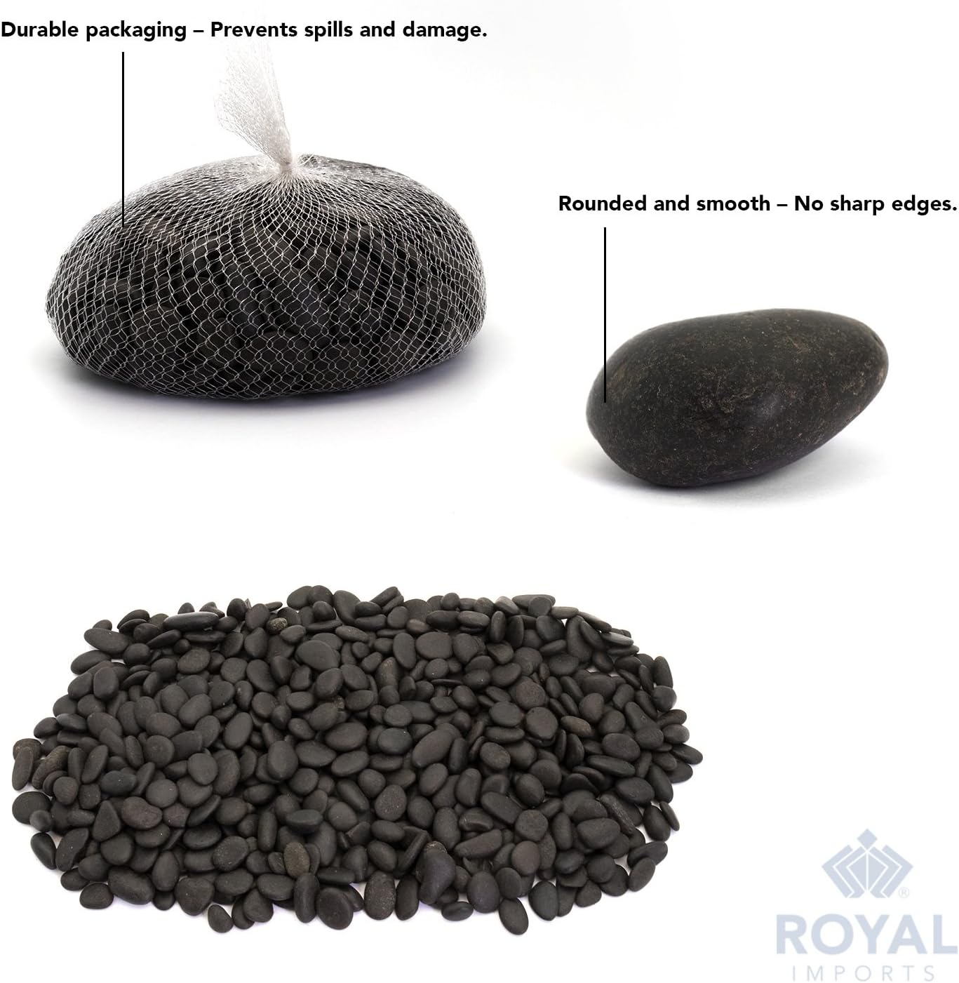 Royal Imports 5lb Large Decorative Ornamental River Pebbles Rocks for Landscaping, Home Decor etc. (Not for Aquariums) with Netted Bag, Black : Garden & Outdoor