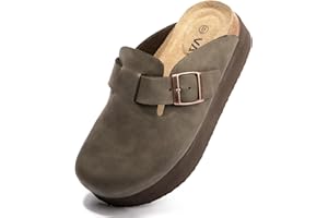 Vayfio Women's Suede Clogs Cork Footbed Sandals Comfort Platform Mules with Arch Support Adjustable Buckle Slip On Slippers