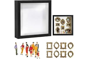 DIY Mini Museum Silhouette Box, Shadow Box Frame with 8pcs Gold Mini Frames, Photo Family Memory Display Case, Museum Figurin