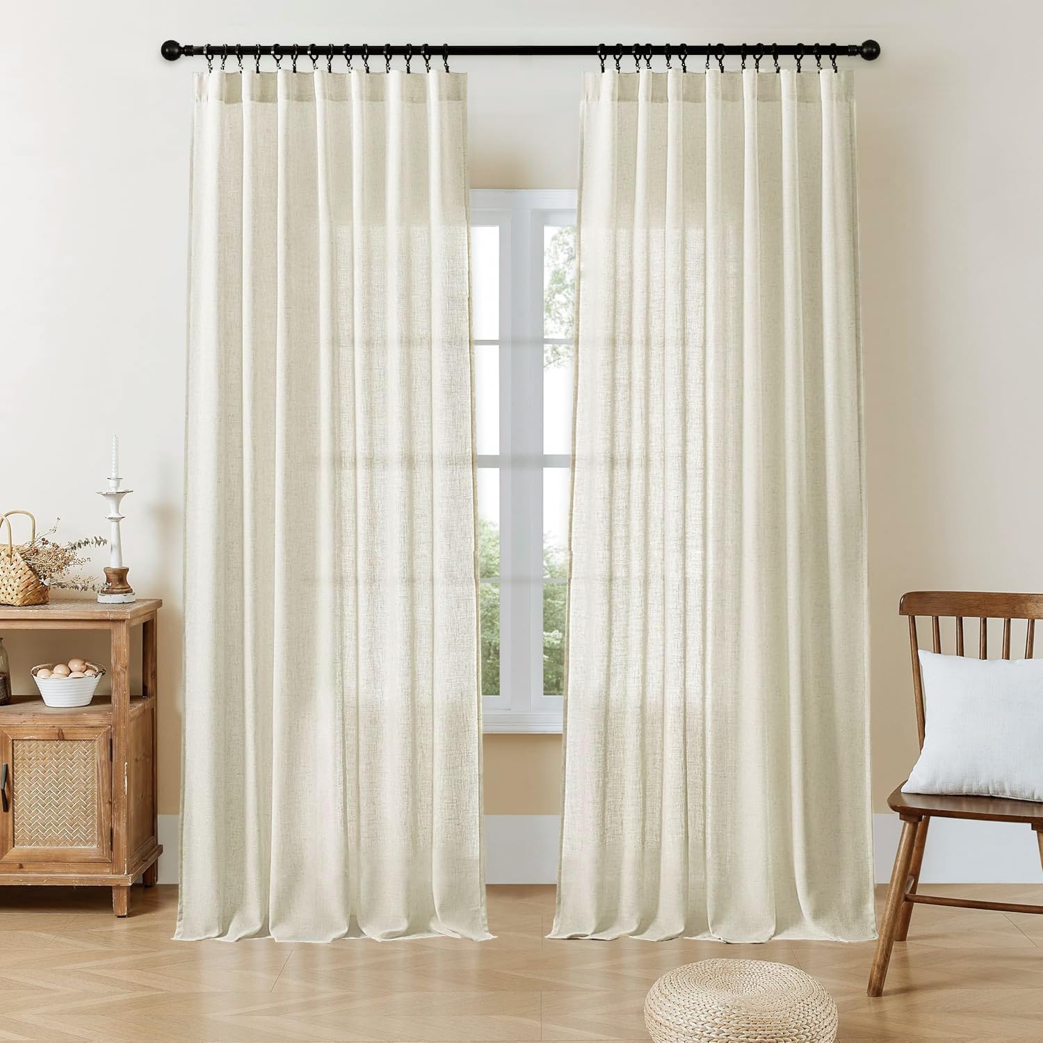 Photo 1 of Joydeco Linen Curtains 84 Inch Length 2 Panel Sets for Bedroom, Beige Light Filtreing Curtains 52 Inches Wide Living Room Drapes with Back Tab & Rod Pockets (84" L x 52" W, Beige)
