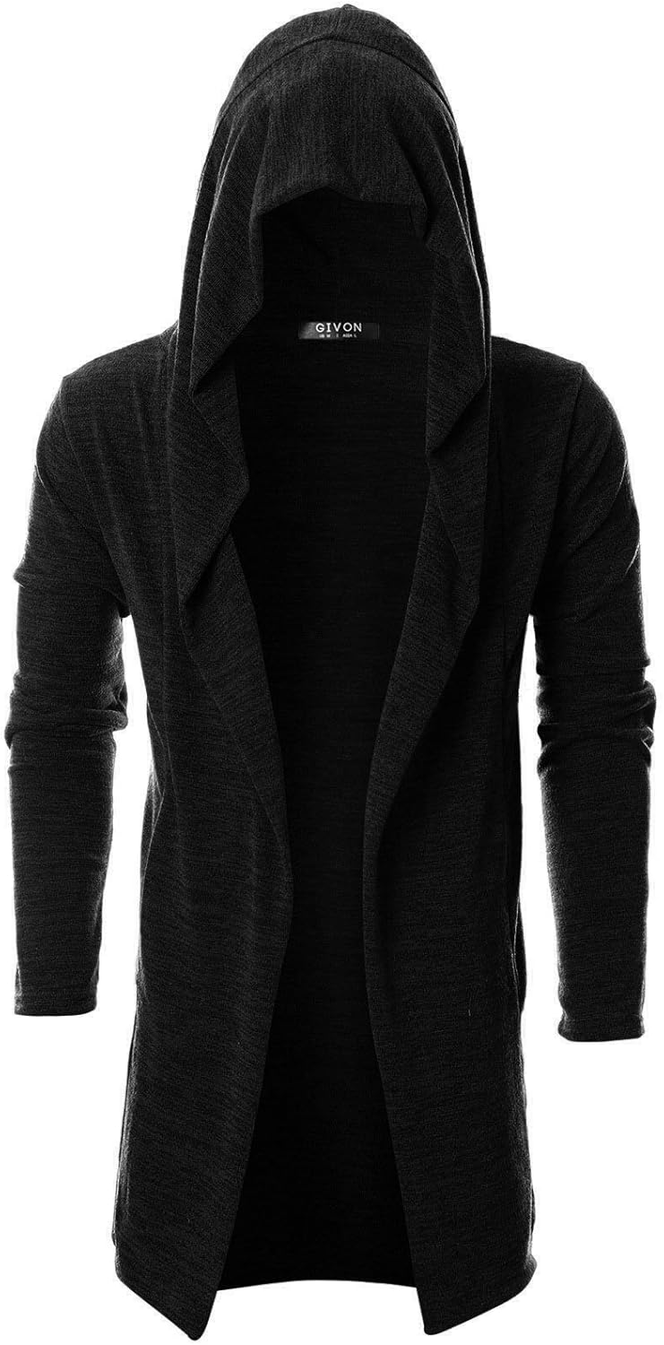 GIVON Mens Long Sleeve Draped Lightweight Open Front Longline Hooded Cardigan at  Men’s Clothing store
