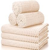 Buryeah 6 Pcs Flannel Fleece Throw Blanket Bulk 50 x 60 Inch Wedding Throw Blanket 3D Jacquard Grid Design Soft for Couch Sofa Chair Donation Homeless Gift (Ivory)
