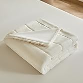 Sophia & William Cream White Faux Rabbit Fur Throw Blanket, Micro Mink Dual-Sided Soft Blankets, Warm Fuzzy Fluffy Blanket for Couch Bed Sofa, Machine Washable, 50" x 60"