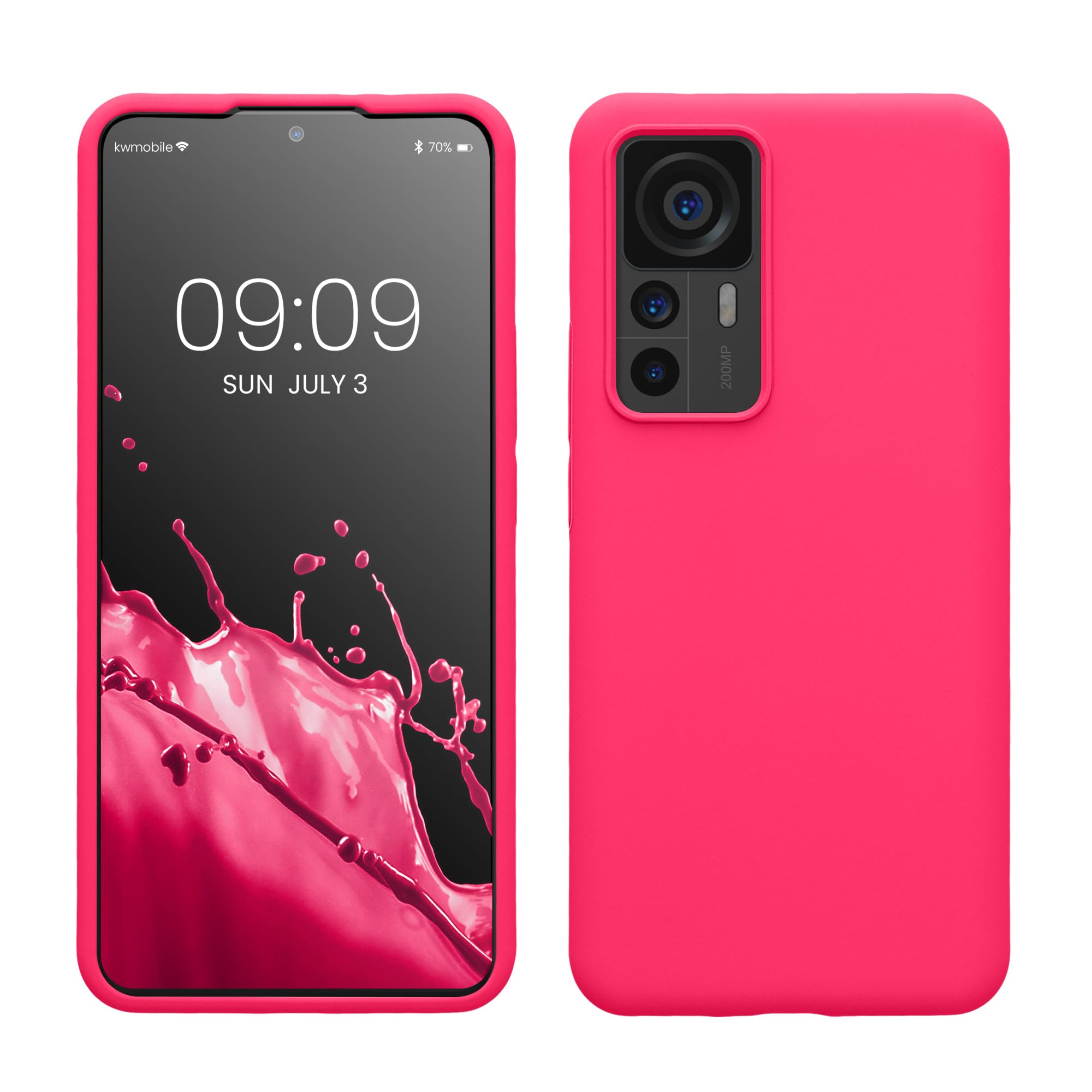 kwmobile Case for Xiaomi 12T / 12T Pro Case - Soft Cover - Shockproof Silicone - Wireless Charging Neon Pink