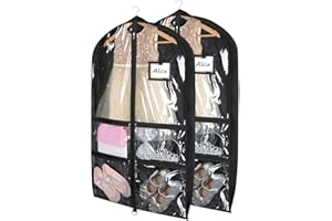 Syeeiex 40 inch Kids Dance Costume Garment Bags with 3" Gussetes,2pc Clear PVC Garment Bag for Dance Competitions,with 4 Medi