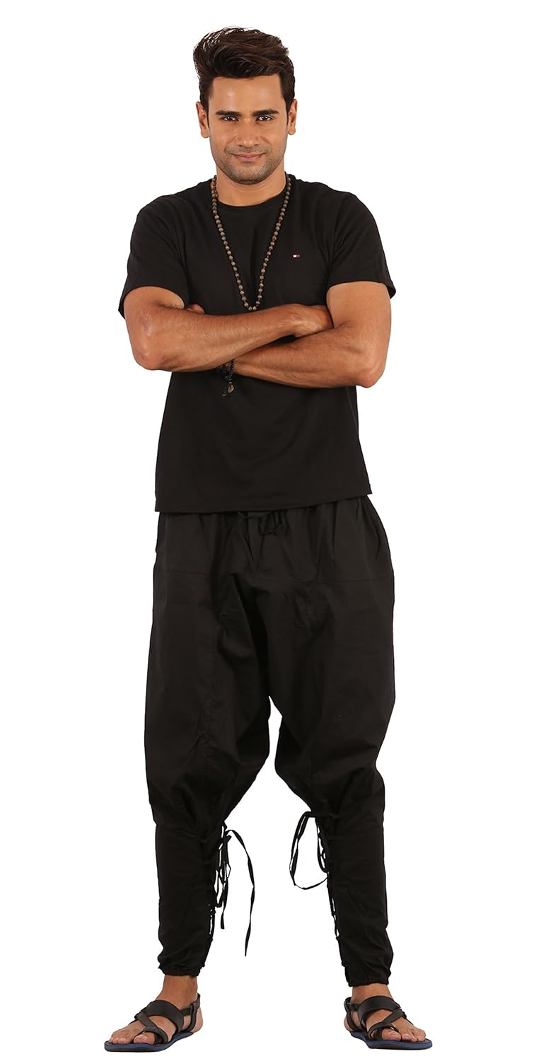 the harem studio mens boys casual lightweight drawstring cotton harem pants - 2 pockets - samurai style