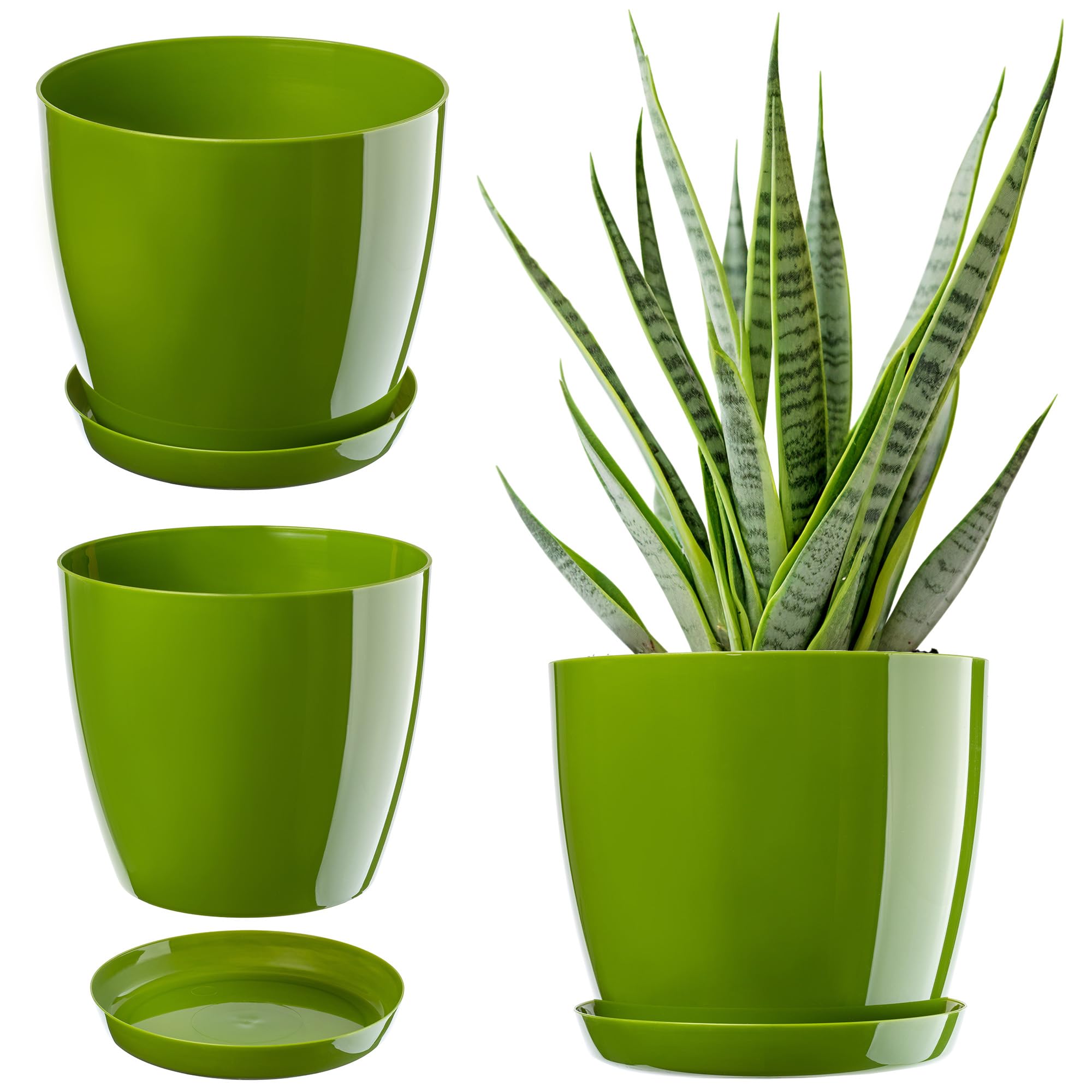 KADAX Plant Pot, Plastic Flowerpot with matching Tray, Indoor Planter in several colours, Lightweight and Waterproof Pot for Office and Living Room (⌀18cm, Green)