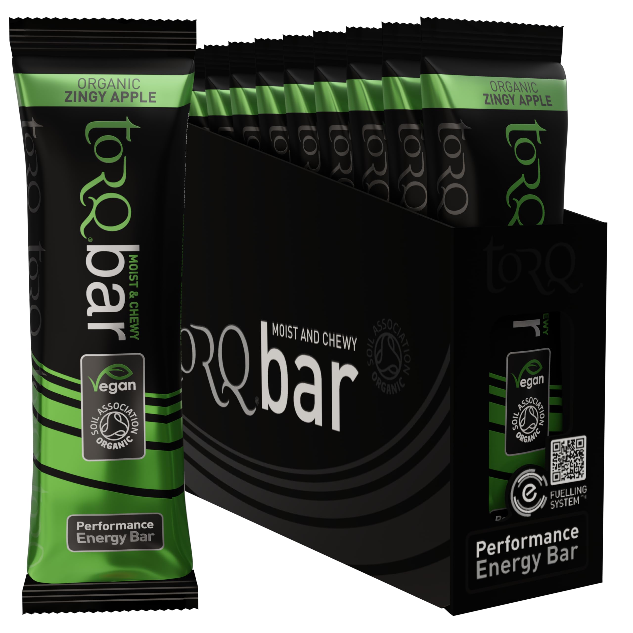 Torq Energy Bar Organic Zingy Apple - Vegan Plant Based Energy Bar, High Carbs, 34g of Carbohydrates - 100% Natural - Soil Association - Moist & Chewy - Box of 15
