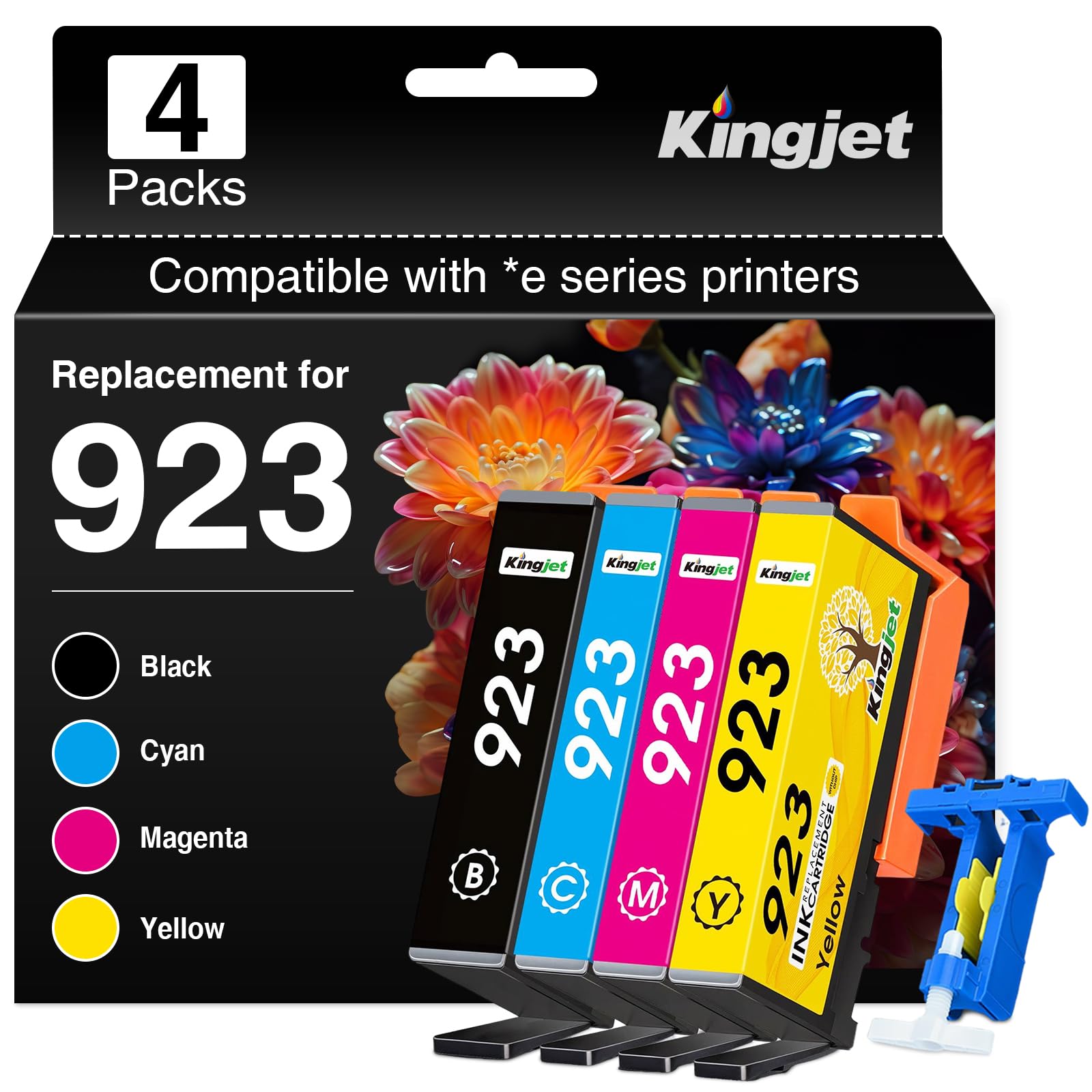 Photo 1 of 923 Ink Cartridges for HP Printers Compatible for HP 923 Ink Cartridges Work for HP OfficeJet Pro 8135e 8130e 8125e 8138e 8139e 8120e Ink Cartridges Without Chip (4 Pack, Black Cyan Magenta Yellow)