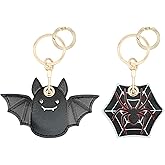 XEEWEN 2 Pack Hidden Keychain Holder for Airtag - Cute Leather Key Ring Case Cover - Black Spider & Bat