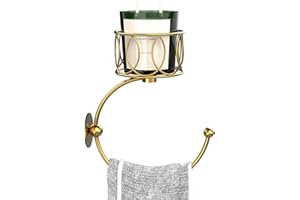 Vintage Bathroom Accessories, Vintage Towel Hook with Wall Mounted Candle Holder Gold Hand Towel Holder Metal Rustic Bathroom
