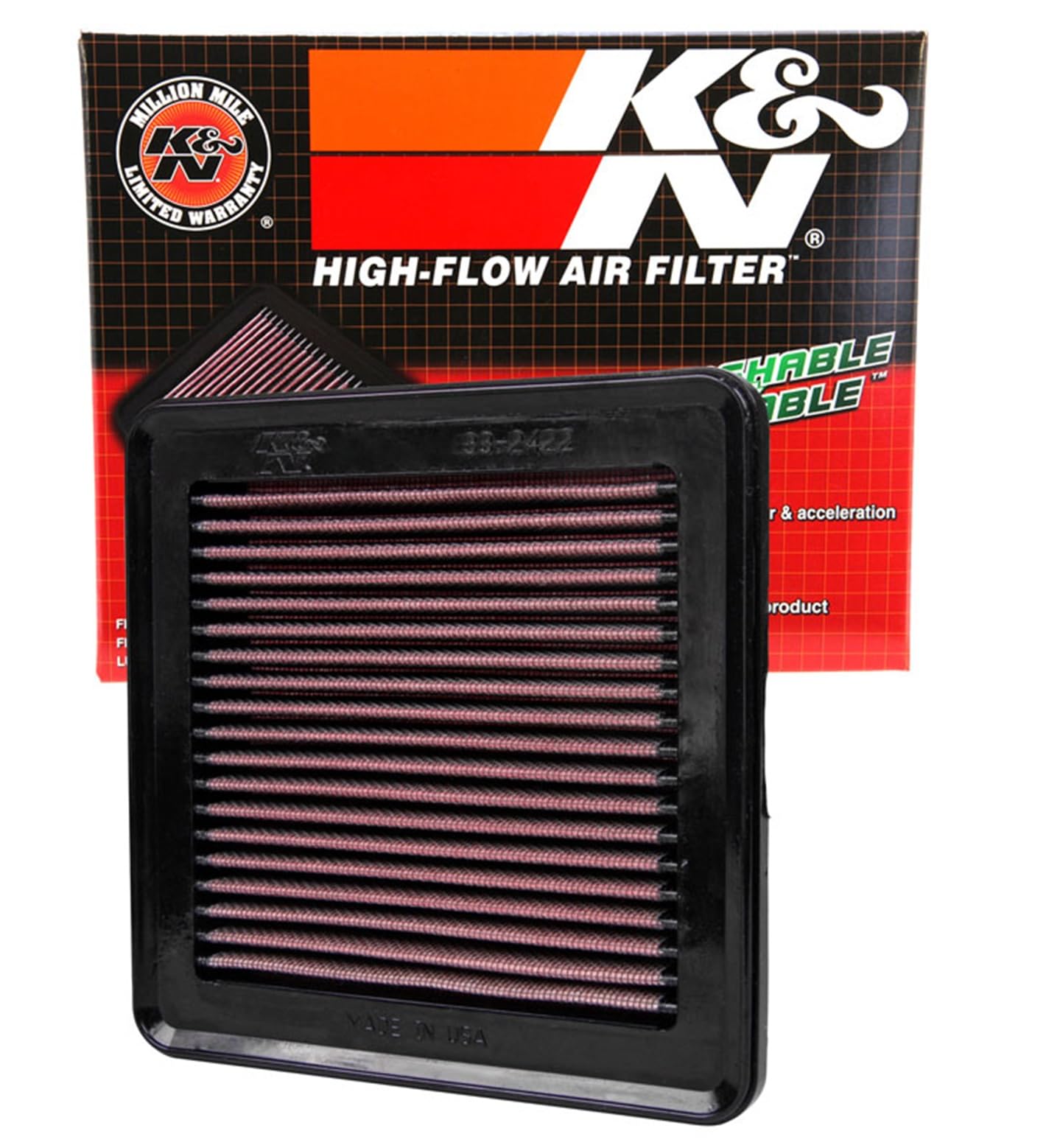 K&N 33-2422 Replacement Air Filter, Heather Red