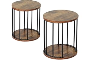 HDANI Wooden Stool Set of 2 for Kids, Adults - 300lbs Load Capacity Garden Round Wood Stool, Non-Slip Small Step for Plant Stand, Kitchen, Bathroom and Bedroom, Brown