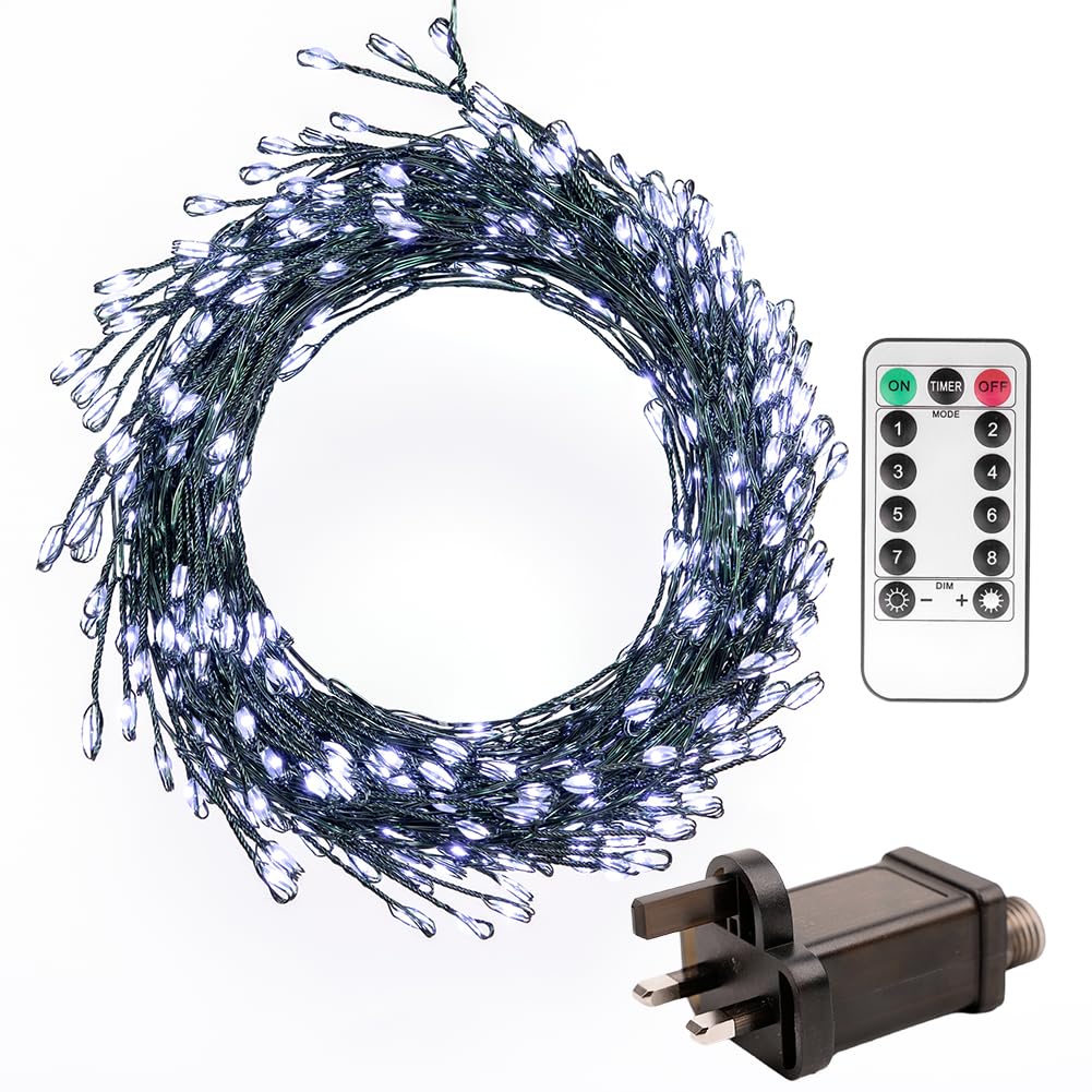 ZELUXDOT 20ft Firecracker Light String 200 LEDs Cool White Plug-in Indoor Silver Wire LED String Fairy Lights with Remote Control for Christmas Tree, Plants, Bedroom, Garden, Patio, Backyard