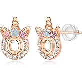 925 Sterling Silver Unicorn Earrings, 14K Gold/Rose Gold/Silver/Unicorn Earrings for Girls Kids Toddler Little Girls Hypoallergenic Letter Initial Earrings for Girls Christmas Gifts