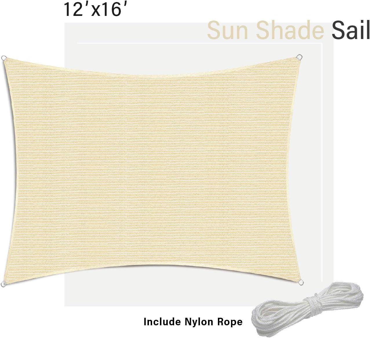 SunnyRoyal 12ftx16ft Sun Shade Sail for Patio Backyard Deck UV Block Fabric Rectangle Beige, 12' x 16',