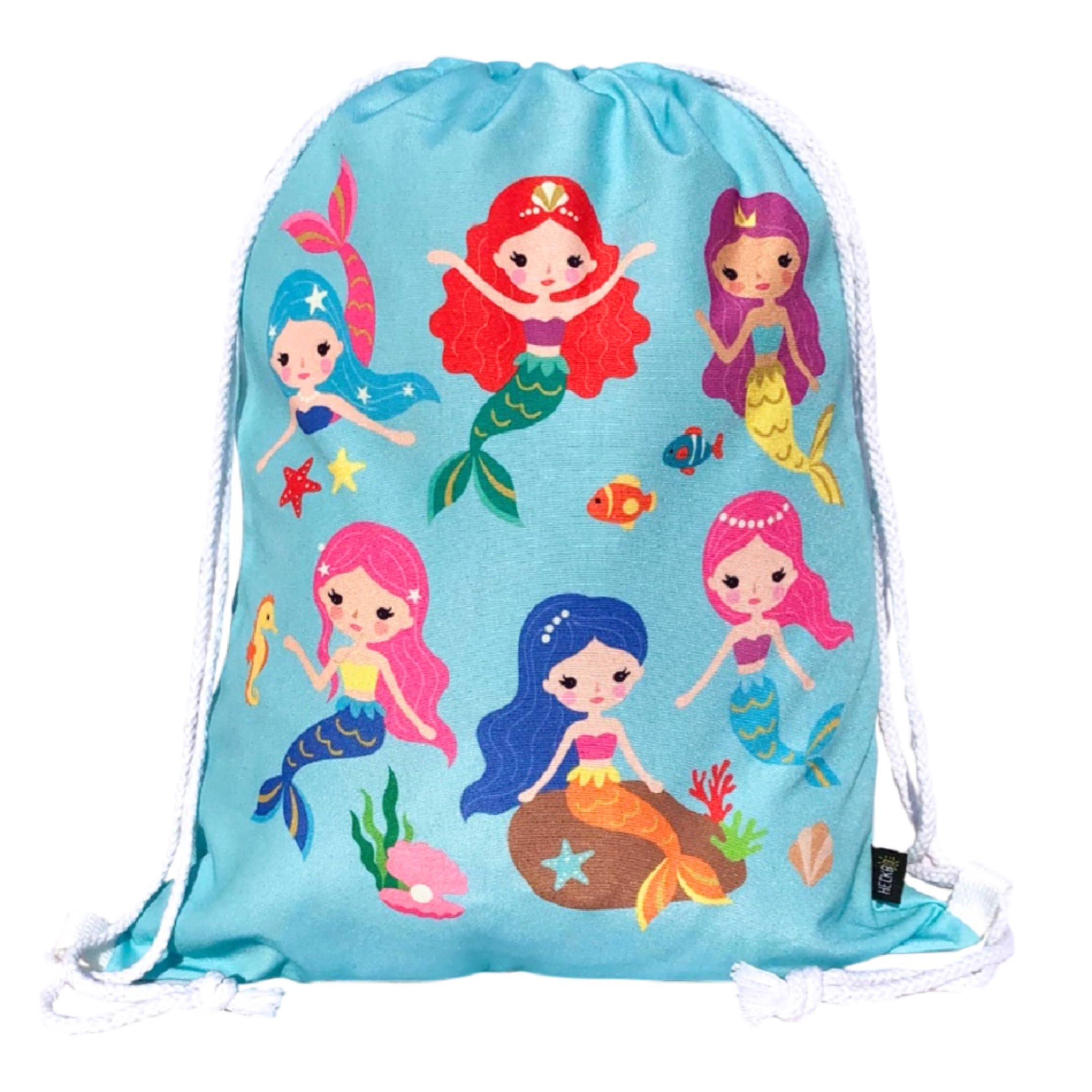 HECKBO kids mermaid gym drawstring bag - 40x32cm - 12.6" x 15.8" - string bag - kindergarten daycare crèche school football - children kids girl boy backpack, sports bag, fabric bag