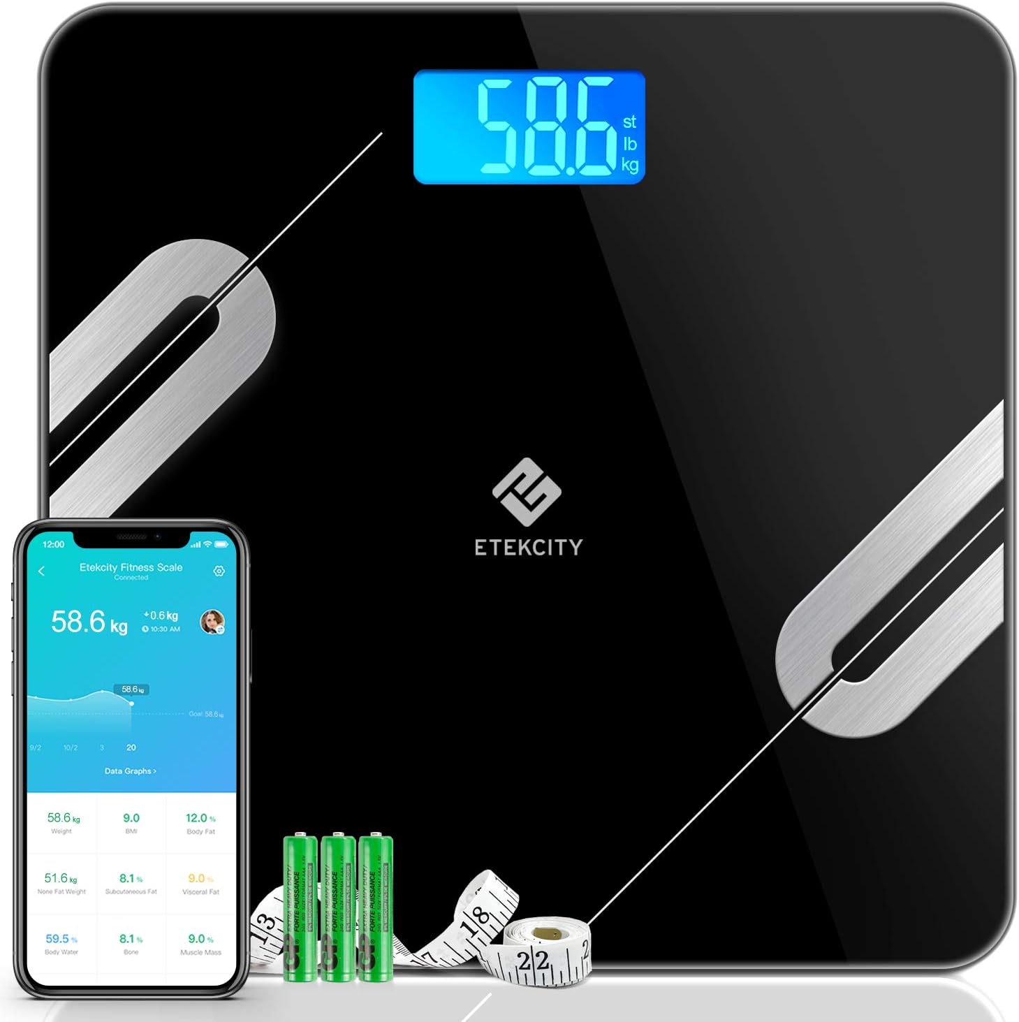 Etekcity Bluetooth Body Fat Scales, Digital Smart Wireless Weighing Weight Bathroom Scales, Body
