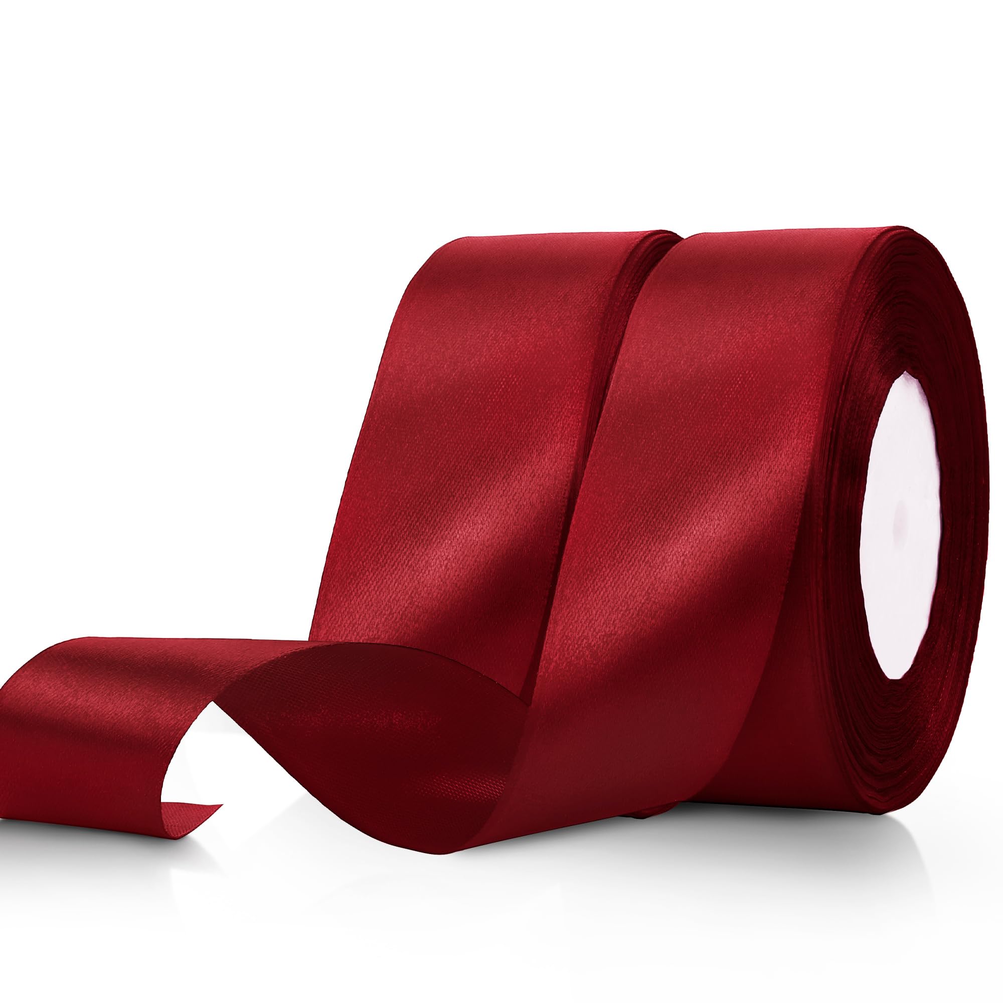 Photo 1 of 100 Yards 1 1/2 Inch Wine Red Ribbon, Burgundy Satin Ribbons, Maroon Fabric Hair Ribbons, Holiday Red Gift Silk Ribbon Ornament Wreath for Crafts Flower Bouquet Bow Sewing