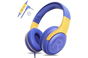 AWATRUE Kids Headphones Wired with Microphone for ipad Computer Laptop for Boys Girls Volume Limit Foldable Over Ear Headset for School 3.5mm Jack