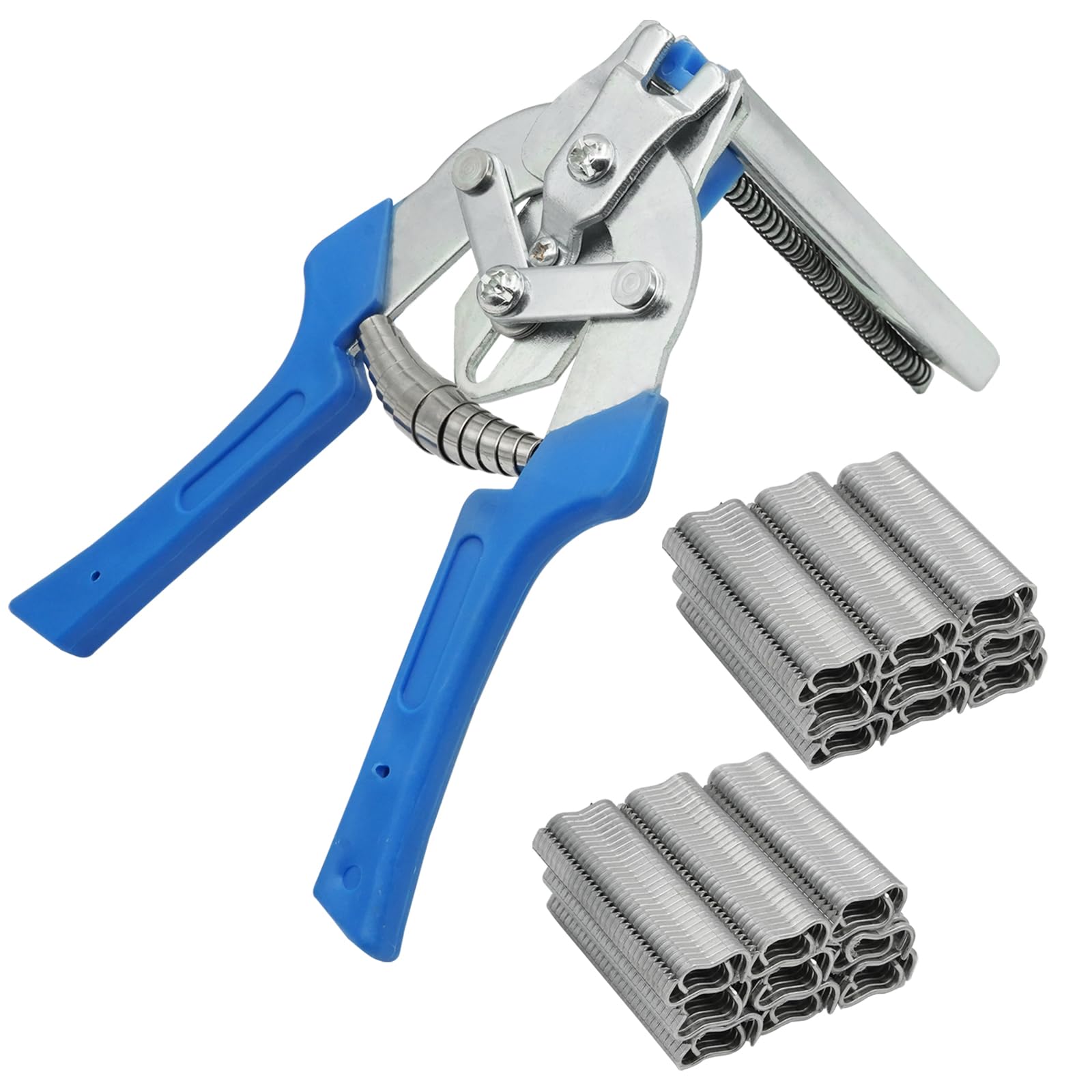 BREUAILY Type M Nail Ring Pliers with 1200 M Clips Rapid Fence Pliers with Plastic Handle Wire Fixing Pliers Fence Clips Pliers Animal Pet Cages Fence Repair Hand Tool