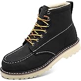 SAFETY LOONG Moc Toe Work Boots for Men Soft Toe Comfortable Full-Grain Leather 6" Non Slip and Water Resistant Safety Ankle Workboots