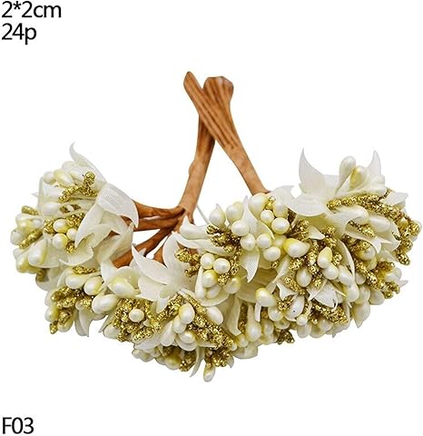 Amazon Co Jp お祝いリーススノー クリスマス赤い花造花のおしべチェリーベリーdiyクリスマスリースクラフトウェディングパーティーホームデコレーション用品 お祝いの花輪雪 Color G03 24pcs Gold ホーム キッチン