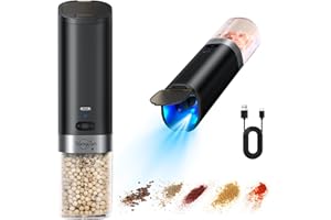 Sangcon Gravity Electric Salt and Pepper Grinder Set Rechargeable with Dust Cover, Large Capacity, Adjustable Coarseness, LED Light, One Hand Automatic Salt Pepper Shaker Set Mill, House Warming Gifts