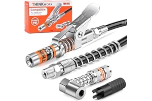 THINKWORK Grease Gun Coupler Set, Strong Lock on Greases Gun Couplers with 90° Grease Coupler Adaptor,12000 PSI Quick Release