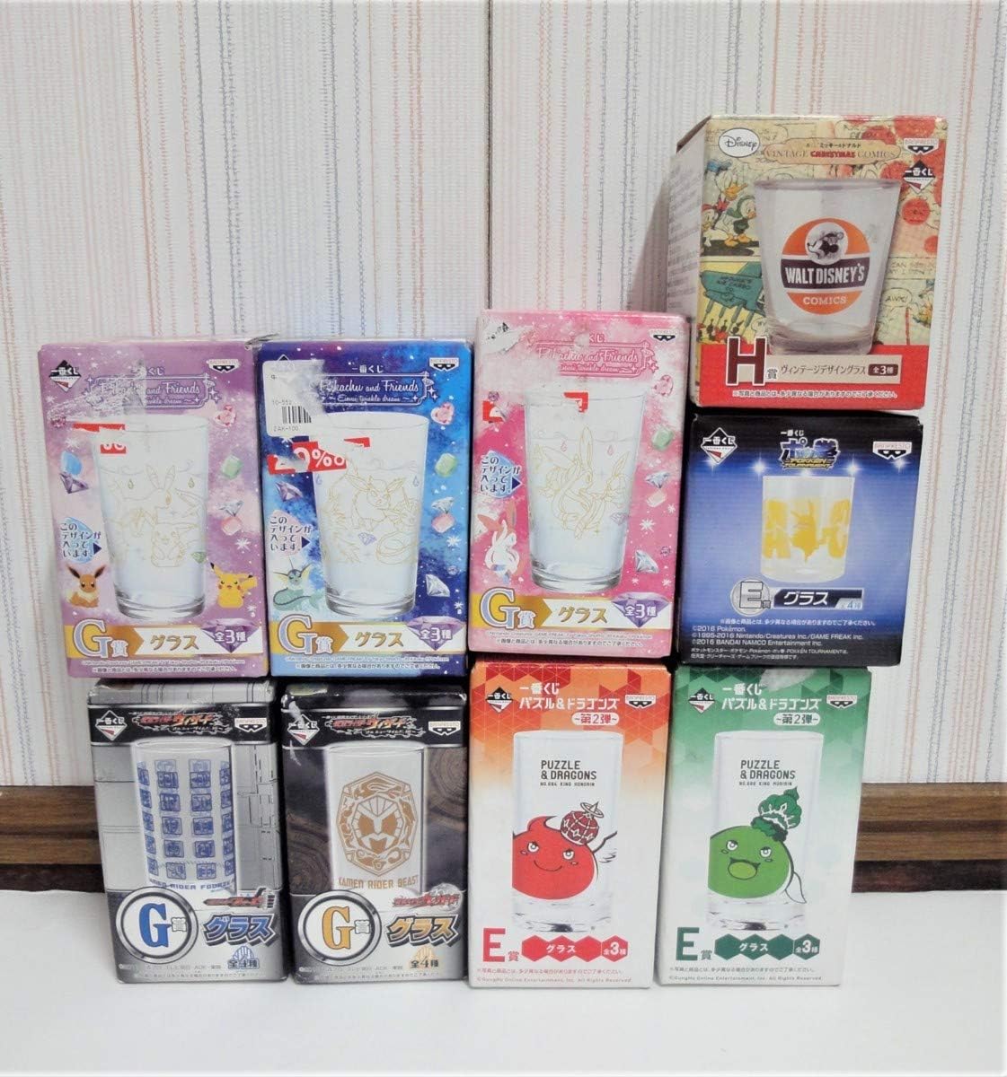 Amazon キャラクター グラス まとめて ポケモンポッ拳パズドラ仮面ライダーウィザードミッキー デザイン 一番くじ おもちゃ ホビー