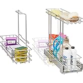 2 Tier Under Sink Organizer 11"W X18"D, Pull Out Cabinet Organizer One Removable Basket, Under Sink Slide Out Chrome Plated, Under Kitchen Bathroom Sink Organizer, 1 Pack