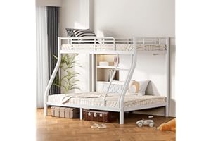 SogesGame Bunk Bed Twin Over Twin/Full, No Squeak Metal Heavy Duty Bed Frame with Safety Ladder and Guardrail for Kids&Adults