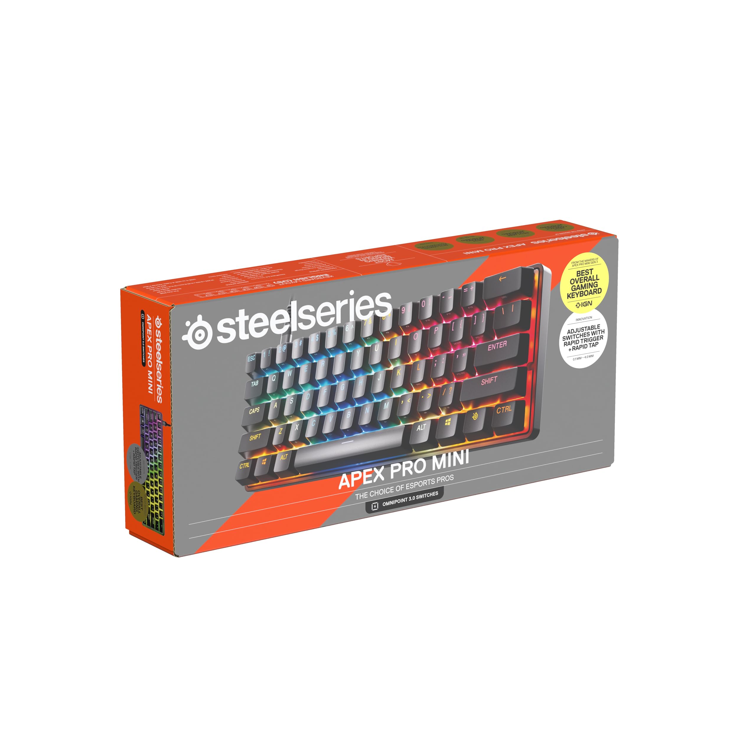 SteelSeries Apex Pro Mini Gen 3 Gaming Tastatur 60 Prozent - Hall Effect Switches OmniPoint 3.0 - Anpassbarer Auslösebereich - GG Quickset - Rapid Trigger - Rapid Tap-SOCD - DE Layout QWERTZ 9