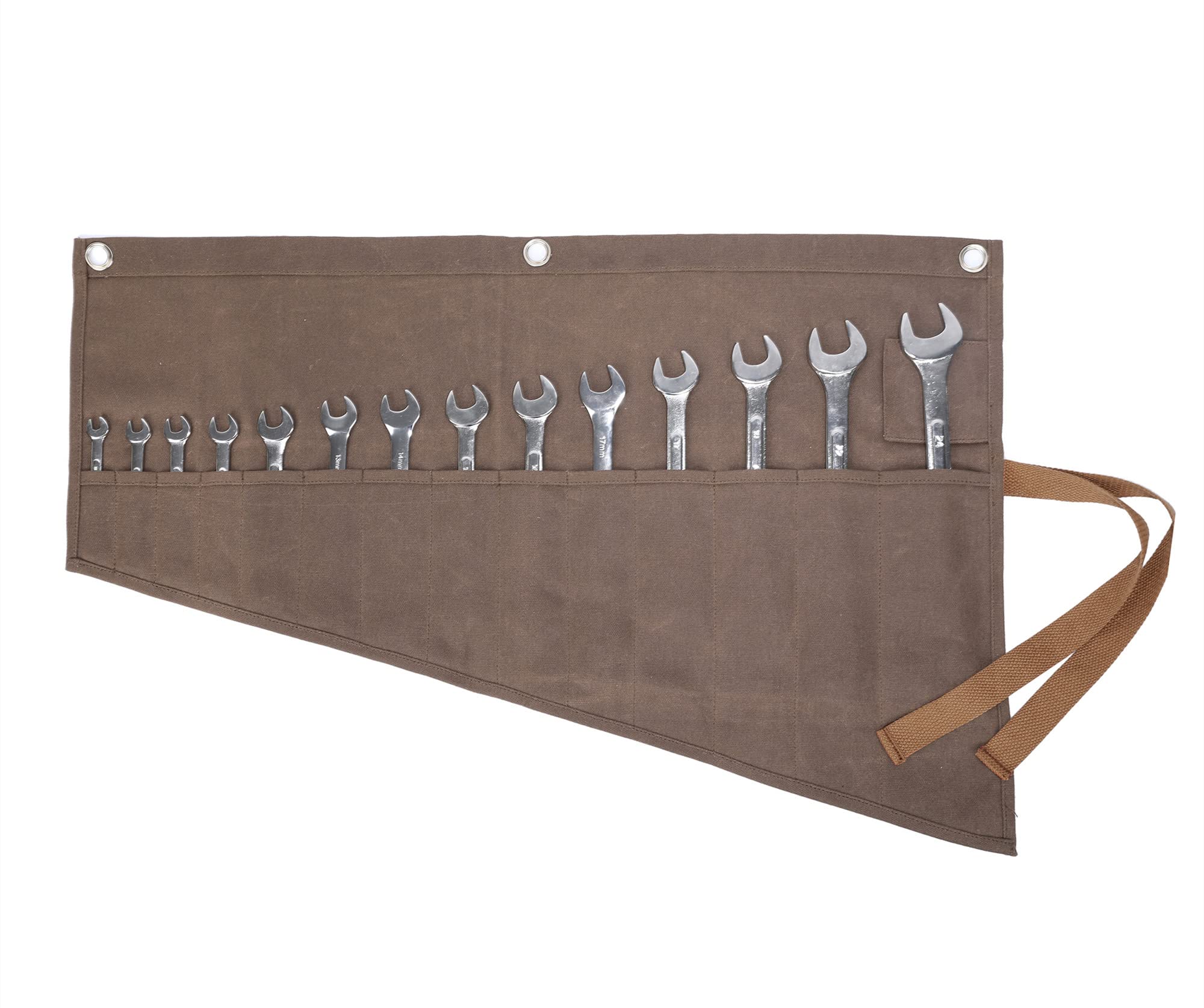 Wrench Roll Up Pouch, Tool Roll Heavy Duty Waxed Canvas Tool Organizer Bag With 14 Pockets (Gray)
