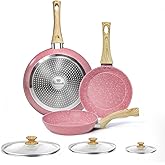 Frying Pan Set with Lids - Nonstick Frying Pan Set 3 Pcs, Non Stick Granite Cookware Set, Induction Skillet Set Egg Omelette 