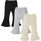 Coaturi 3 Pack Baby Girl Pants: Infant Solid Ribbed Flare Pants Cotton Pull On Bottoms Leggings for Toddler 0-24 Months