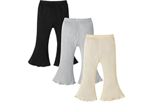 Coaturi 3 Pack Baby Girl Pants: Infant Solid Ribbed Flare Pants Cotton Pull On Bottoms Leggings for Toddler 0-24 Months