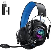 Krysenix Wireless Gaming Headset with Noise Canceling Microphone for PC, PS5, PS4, Switch, Mac, 2.4 GHz Wireless & Bluetooth 5.4 Gaming Headphones, Cool RGB Lighting, 50Hr Battery, 50mm Drivers(Blue)