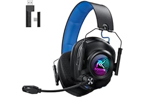 Krysenix Wireless Gaming Headset with Noise Canceling Microphone for PC, PS5, PS4, Switch, Mac, 2.4 GHz Wireless & Bluetooth 5.4 Gaming Headphones, Cool RGB Lighting, 50Hr Battery, 50mm Drivers(Blue)