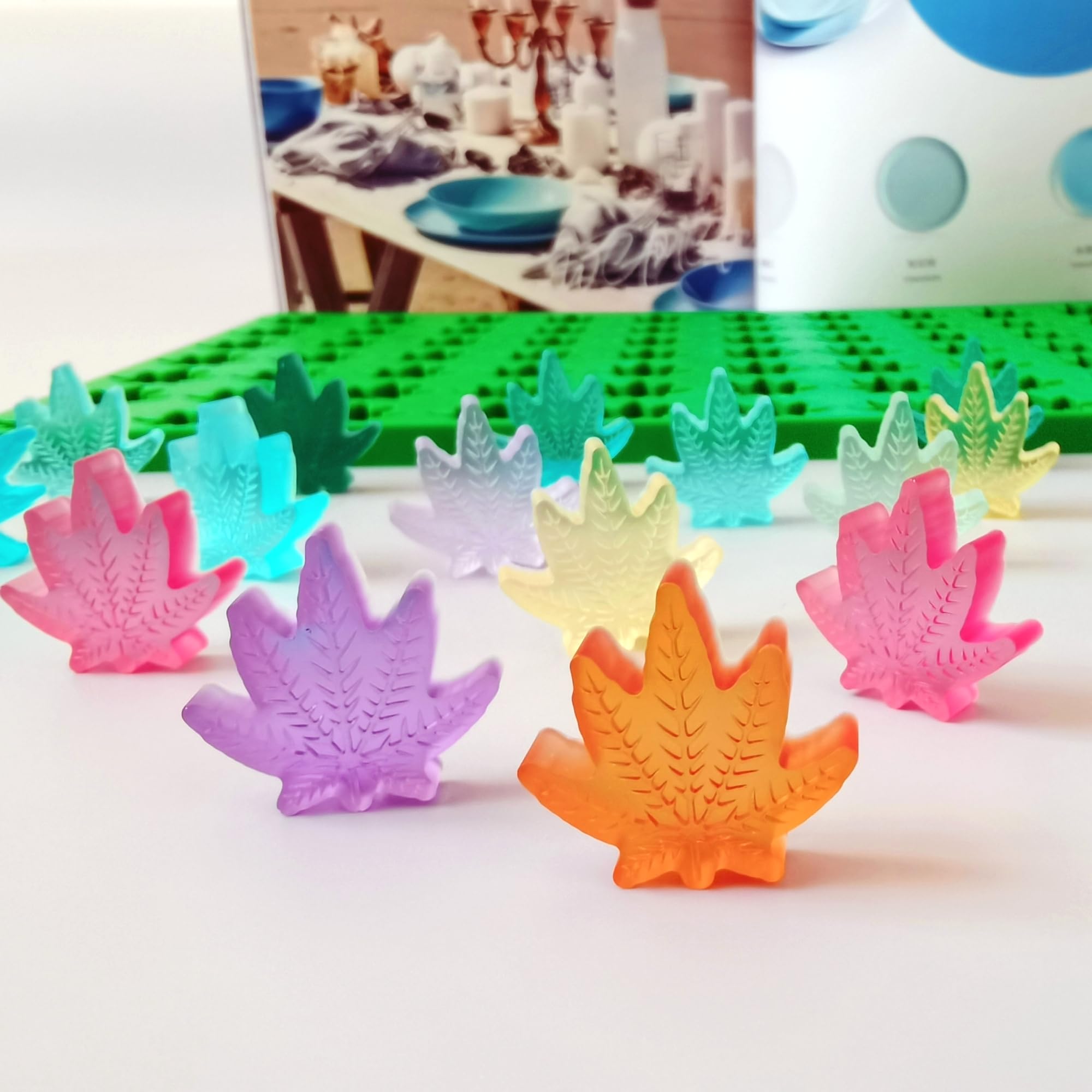 sofliym Mini Leaf Silicone Candy Molds for Chocolate Gummy, Small Leaf Wax Melts Molds Baking Molds Tiny Ice Cube Tray with Scraper